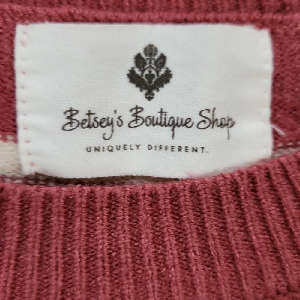 Crew Neck Burnt orange and Cream Striped Lighter Weight Sweater - Medium